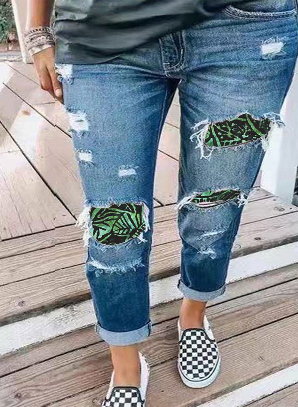Women's Ripped Jeans Mid Waist Fruits & Plants Ripped Jeans