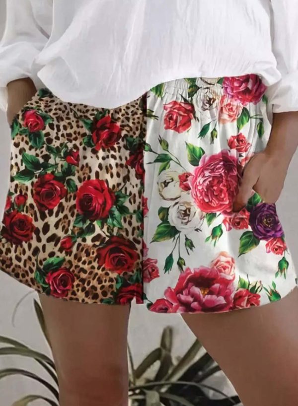 Women's Shorts Floral Leopard Elastic Waist Shorts